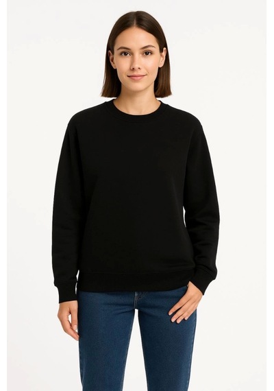 Etiler Collection Üç İplik Düz Bisiklet Yaka Sweatshirt - Siyah