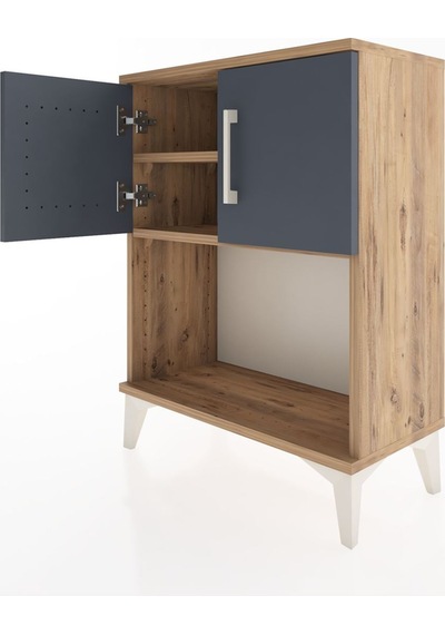 Arges Komodin 2 Raflı 2 Çekmeceli 2 Kapaklı 60x30x80 Çam-antr... Çam