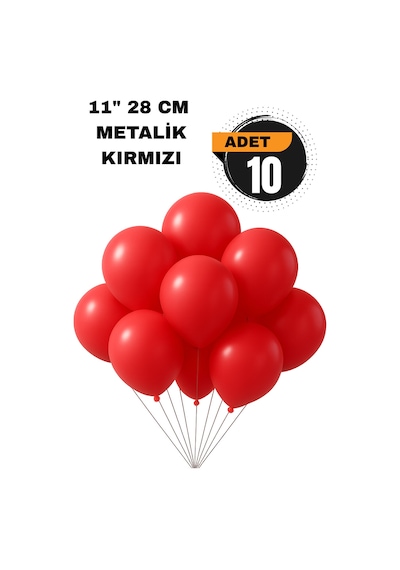 Metalik Balon 11 İnc 28 Cm 10 Adet Parti Doğum Günü Kutlama Süsleri Kırmızı