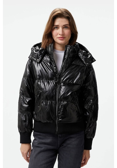 Guess Bice Poly Metallic Coated Kadın Mont Siyah