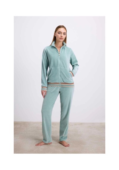 L'ombre Kadife Dokulu Uzun Kollu Sweatshirt Ve Pantolon Takımı Yeşil
