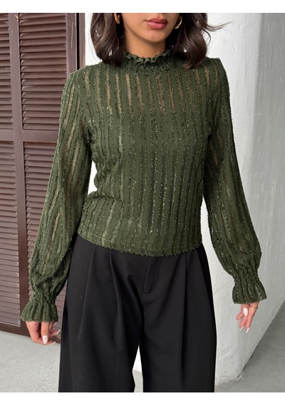 Verymoda Simli Sakallı Bluz F1852 Haki