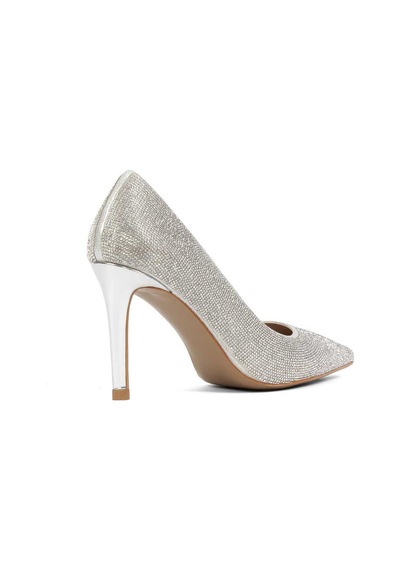 Kadın Lame Taşlı İnce Topuklu Stiletto Gümüş