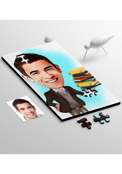 Kişiye Özel Bay Öğretmen Karikatür 104 Parça Ahşap Puzzle - 2