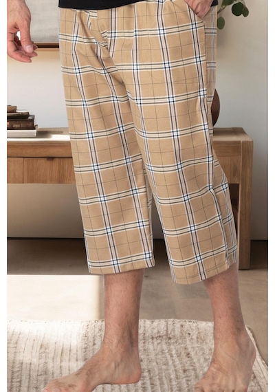 Mecit Pijama Mecit 3009 Kahve Ekoseli Erkek Capri Alt Pijama Kahverengi