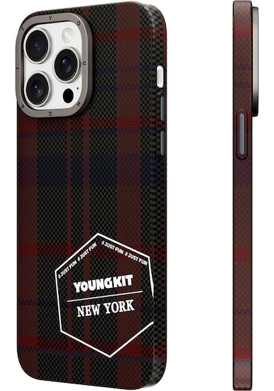Apple Uyumlu iPhone 14 Pro Kılıf Ekose Desenli Youngkit Gezhi Serisi Kapak Kırmızı