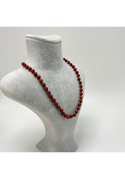 Yıldız Doğal Taş Kırmızı Jasper Doğal Taş 6 MM Makrome Kolye 45 CM - 55 CM Ayarlanabilir Kırmızı