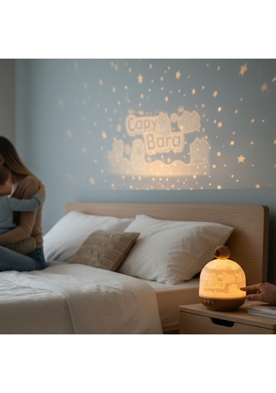 Capybara Temalı Dönen Ve Renkli Star Master Projeksiyon Gece Lambası Beyaz