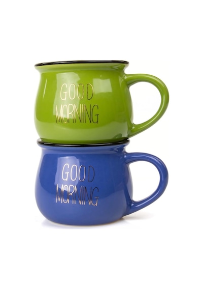Mukko Home 2'li Emaye Görünümlü Renkli Porselen Kupa Seti Good Morning Gold Yazılı 250 Ml,mavi & Yeşil Beyaz - Çok Renkli Mukko Home 2'li Emaye Görünümlü Renkli Porselen Kupa Seti Good Morning Gold Yazılı 250 Ml,mavi & Yeşil Beyaz - Çok Renkli
