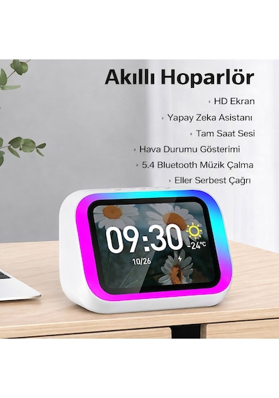 Monozone Çok Fonksiyonlu Akıllı Alarm Saati Bluetooth Hoparlör Hava Durumu Gece Lambası Müzik Çalar Beyaz