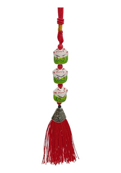 Üçlü Yeşil Maneki Neko Şans Kedisi Araba Süsü No.5y