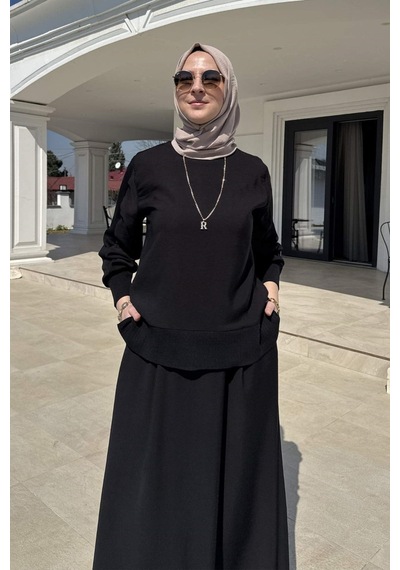Rabia Şamlı İpek Modal Takım Siyah Çok Renkli