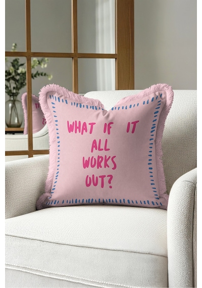 Pop Art Motto Yazılı Saçaklı Yastık Kılıfı - Eğlenceli Genç Odası Pembe Krem Püsküllü Kırlent Kılıfı Yalın Düş Opal Pop Art Motto Yazılı Saçaklı Yastık Kılıfı - Eğlenceli Genç Odası Pembe Krem Püsküllü Kırlent Kılıfı Yalın Düş Opal