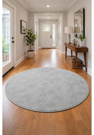 Raschel Carpet Premium Yuvarlak Yıkanabilir Leke Tutmaz Bohem Yolluk Halısı Özel Seri Kaymaz Taban Halı Gümüş