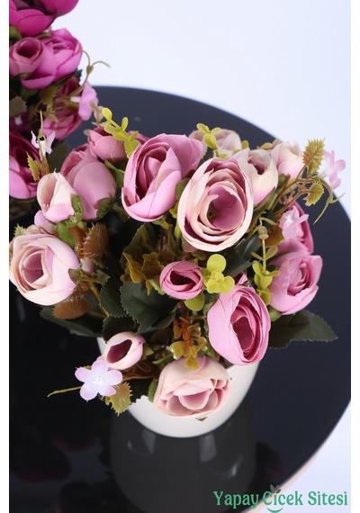 Yapay Çiçek Sitesi Plastik Saksıda Yapay Ranunkulus Tanzimi 2'li Set 30 Cm Mor Pembe - Pudra Pembe