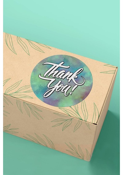90 Adet Thank You Teşekkür Etiketi Renkli Sulu Boya 3x3cm St2021 Çok Renkli
