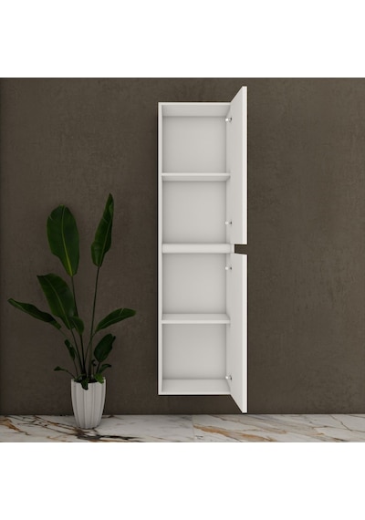 Özceden Asma Banyo Boy Dolabı 130 X 35Cm Parlak Beyaz Mdf Beyaz