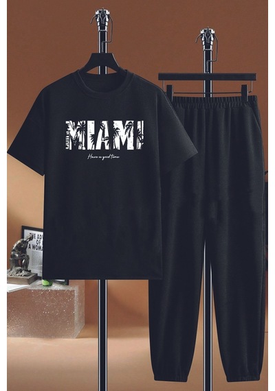 Uyguntarz Unisex Miami 2'li Eşofman Takımı Siyah