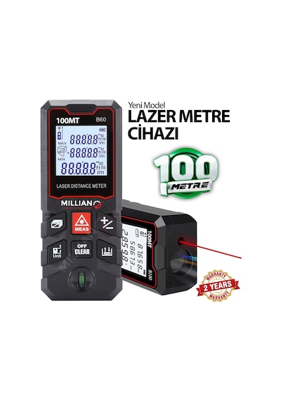 Yüksek Hassasiyet 100 Metre Lazer Metre Ölçer Lcd Dijital Ekran Su Terazili Lazermetre Lazerli