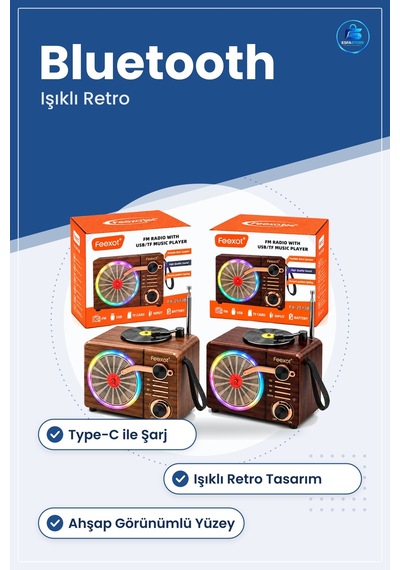 Işıklı Retro Bluetooth Fm Radyo Hoparlör Usb Tf Kart Şarjlı Taşın