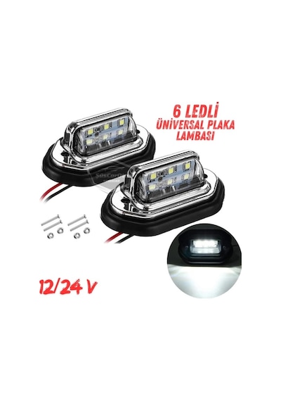 Ahmet Otomotiv Üniversal Plaka Lambası 6 Led Güçlü Işık Su Geçirmez Krom Plaka Işığı Oto Aydınlatma 12/24v 2 Adet