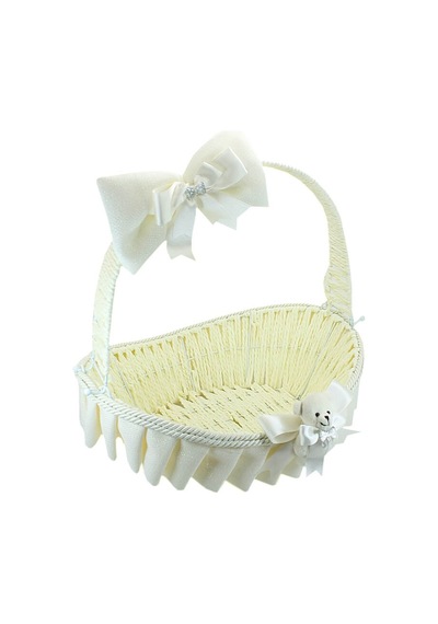 Saplı Oval Kumaş Süslü Sepet 36 Cm Orta Boy Krem