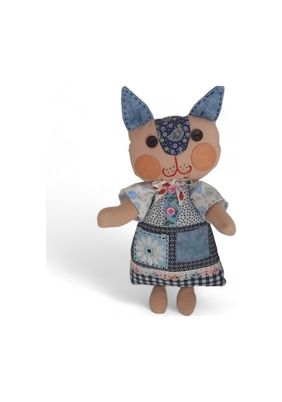 Kedi Hanım Patchwork Bez Bebek Tekli