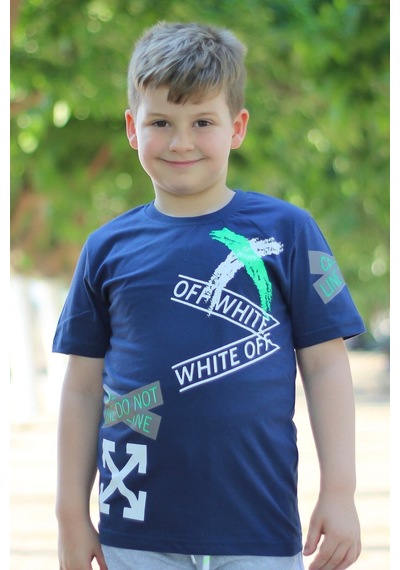 Panios Kids 3lü, Collection, Baskılı, Beyaz-siyah-gri Erkek Çocuk T-shirt Mavi Beyaz İndigo