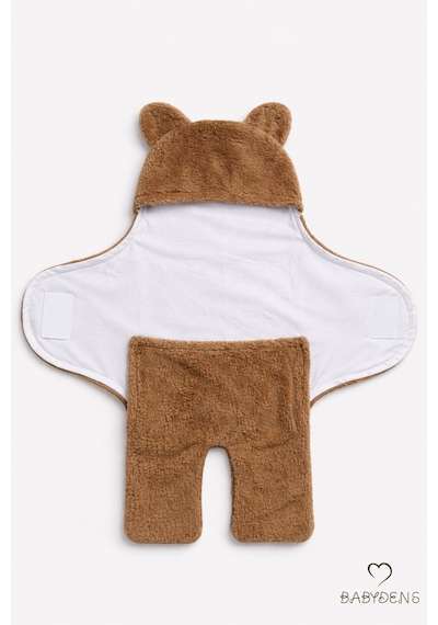 Babyden's 0-12 Ay Welsoft Peluş Bebek Dış Kundak - Uyku Tulumu Ayıcık Kulaklı İçi %100 Pamuk Astarlı Battaniye Kahverengi
