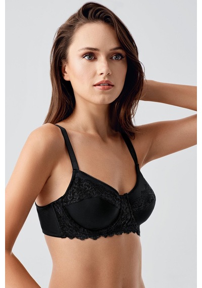 New Bra Kadın C Kap Balenli Toparlayıcı Dantelli Desteksiz Sütyen Siyah 8112 Siyah