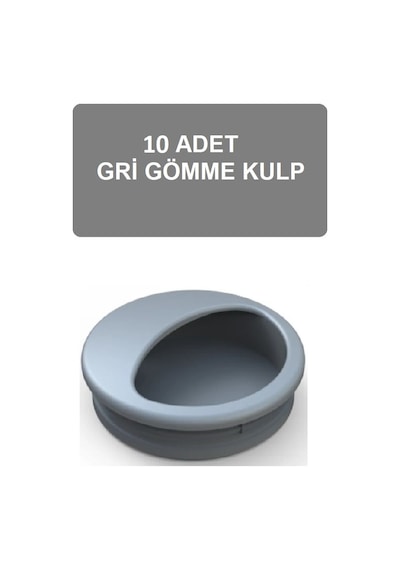 Adilon Gömme Kulp, 50 mm, Gri (10 Adet)