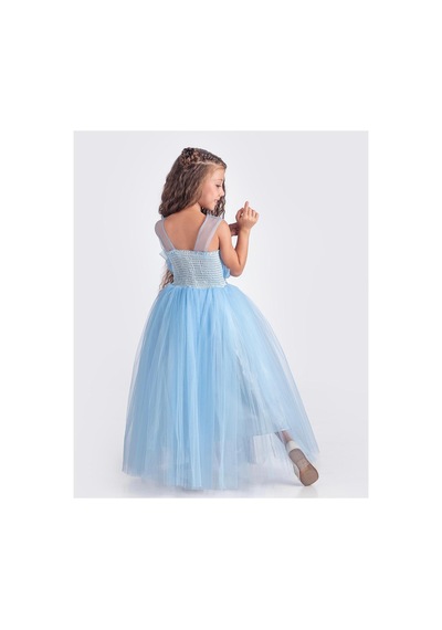 Mnk Baby & Kids Sapes Model Sırt Gipeli Tüllü Kız Çocuk Askılı Saten Abiye Mnk0618 Bebe Mavi