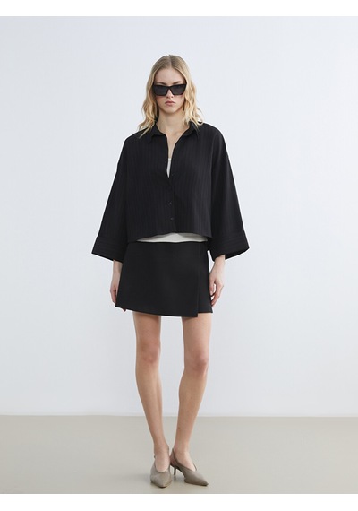 Lcw Vision Siyah Çizgili Oversize Kadın Gömlek