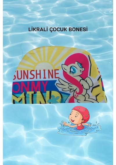 Çocuklar İçin Sarı Figürlü Deniz Havuz Bonesi, Likralı Bez Bone Yüzücü Deniz Bonesi, Su Sporu Aksesuar Çok Renkli
