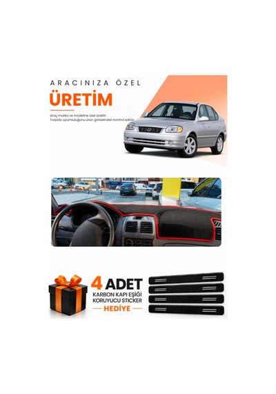 Hyundai Accent Admire-milenium 2000-2006 Uyumlu Torpido Koruma Örtüsü Oto Kılıfı - Siyah Kırmızı