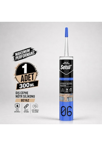 Selsil Beyaz Nötr Dış Cephe Silikonu 300 Ml Uv Dayanımlı Cam Pvc Beton Derz Dolgu Mastiği