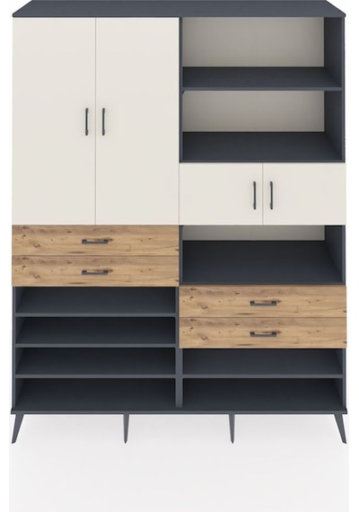 Hyperion Gardrop 11 Raflı 4 Çekmeceli 4 Kapaklı 176x44x221 Antrasit-aytaşı/çam Aytaşı/çam