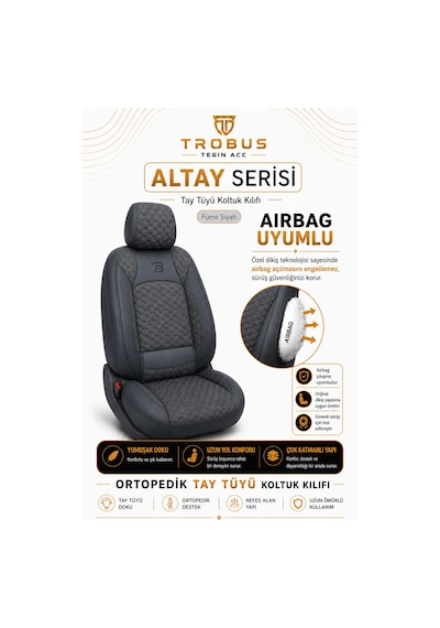Opel Insignia 2008 Ve Sonrası Uyumlu Altay Bel Destekli Tay Tüyü Oto Koltuk Kılıfı Füme
