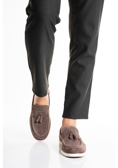 Fame Step Hakiki Deri Erkek Loafer Ayakkabı Süet Günlük Rahat Casual Mokasen Püsküllü Siena Vizon