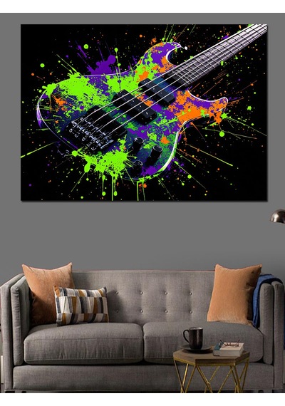 Patlayan Renkli Gitar Dekoratif Kanvas - Mdf Ahşap Tablo