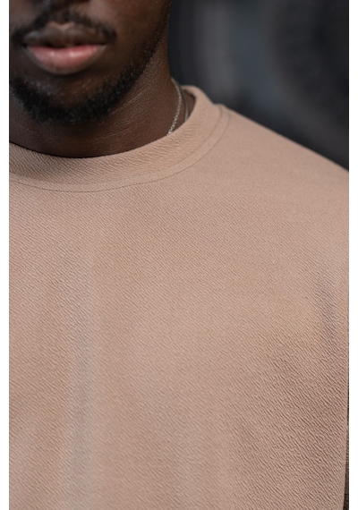 Dorss Regular Fit Armürlü Bisiklet Yaka Likralı Mevsimlik Sweatshirt Kahverengi