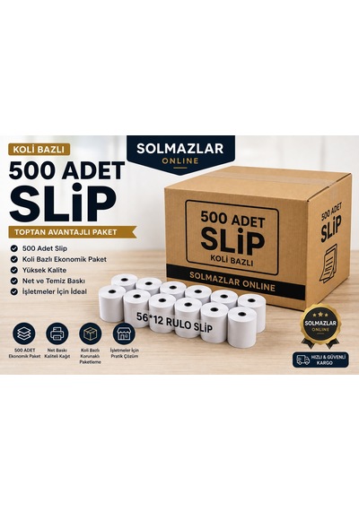 500 Adet 56x12 Rulo Slip Termal Kağıt Koli Bazlı Pos Fiş Rulosu Solmazlar Online