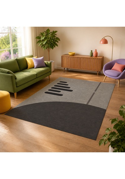 Kartela Halı Aralık Minimal Modern Halı Antrasit Kaymaz Taban Makinede Yıkanabilir 60x90 Cm