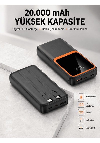 Dijital Ekranlı 20.000 Mah Powerbank 22.5w Hızlı Şarj + Çoklu Bağlantı Seçeneği Yeni Nesil Aklby-bsva58 Standart