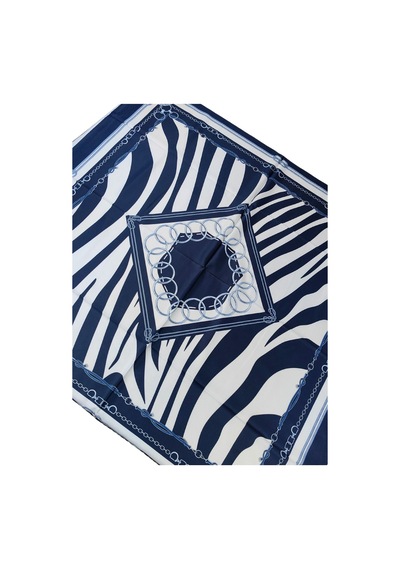 Mim Eşarp Vesi Eşarp Zincir Desenli Sport Twill Eşarp 120x120 Cm Lacivert - Beyaz
