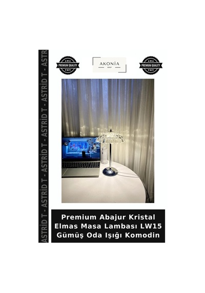 Premium Abajur Kristal Elmas Masa Lambası Lw15 Gümüş Oda Işığı Komodin