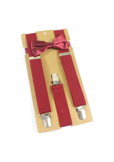 Bordo Çocuk Pantolon Askısı-papyon Set-1063
