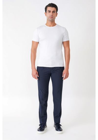 Comfort Fit Rahat Kalıp Pileli Esnek Pamuklu Çizgili Lacivert Jogger Pantolon P 1218