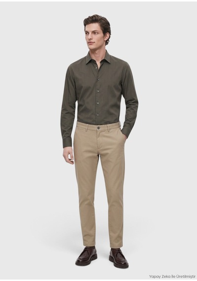 Ramsey Haki Düz Dokuma Regular Fit Casual Yün Karışımlı Pantolon