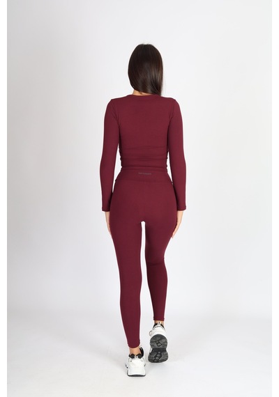 Soft&Basic Kadın Uzun Kollu Baskılı Bisiklet Yaka Bordo Body Bordo